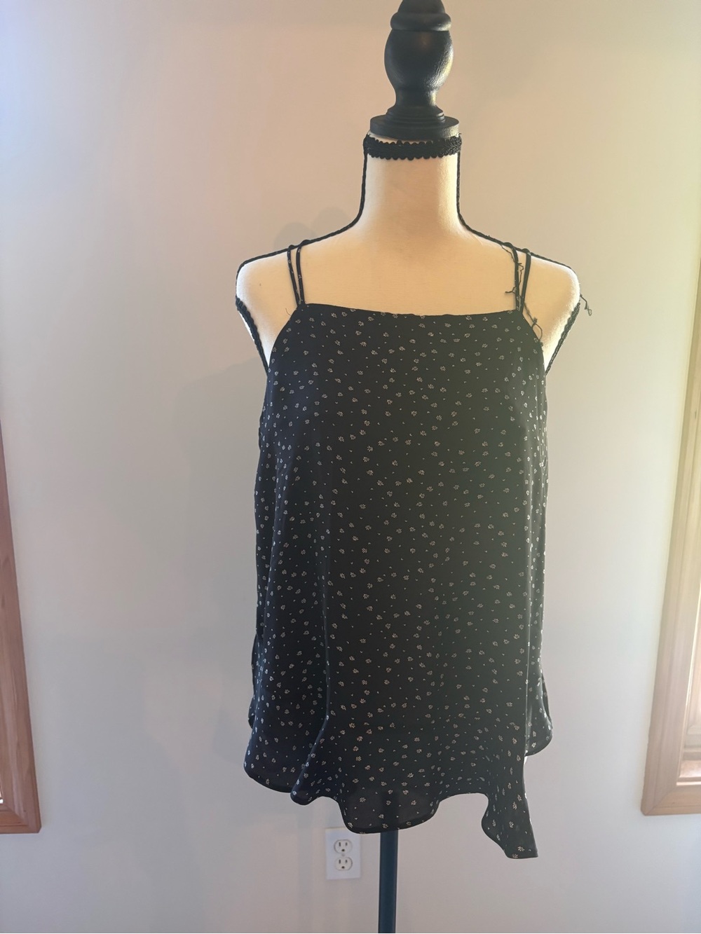LOFT Black Floral Double-Spaghetti Strap Camisole